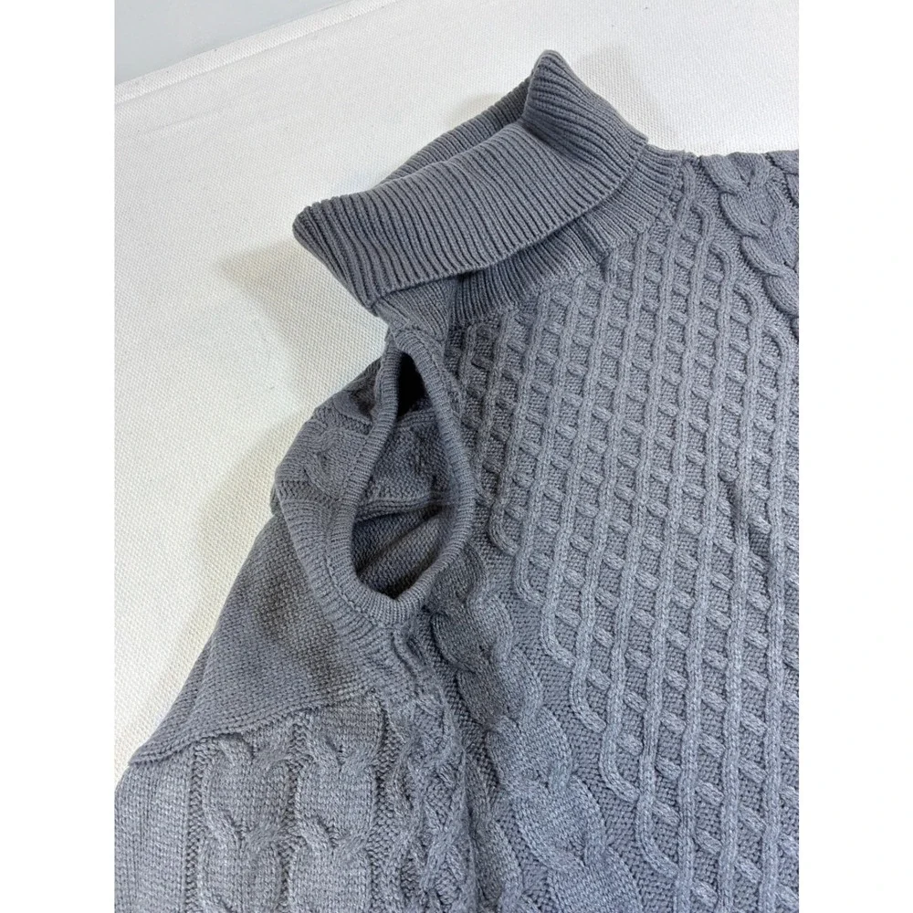 SPLA Gray Cable Knit Turtleneck Sweater Size Medium Heavyweight Pullover‎